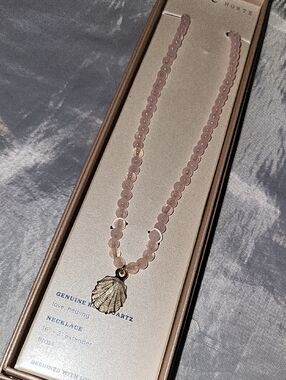 Pink Rose Quartz Beaded Necklace with Shell Pendant Bnib Ta